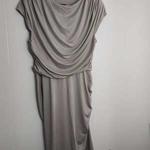 Elegant Tan Beige Rouched Draped Women's Dress